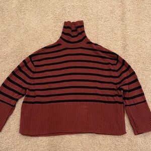 Striped Turtleneck Sweater - Brown and Black